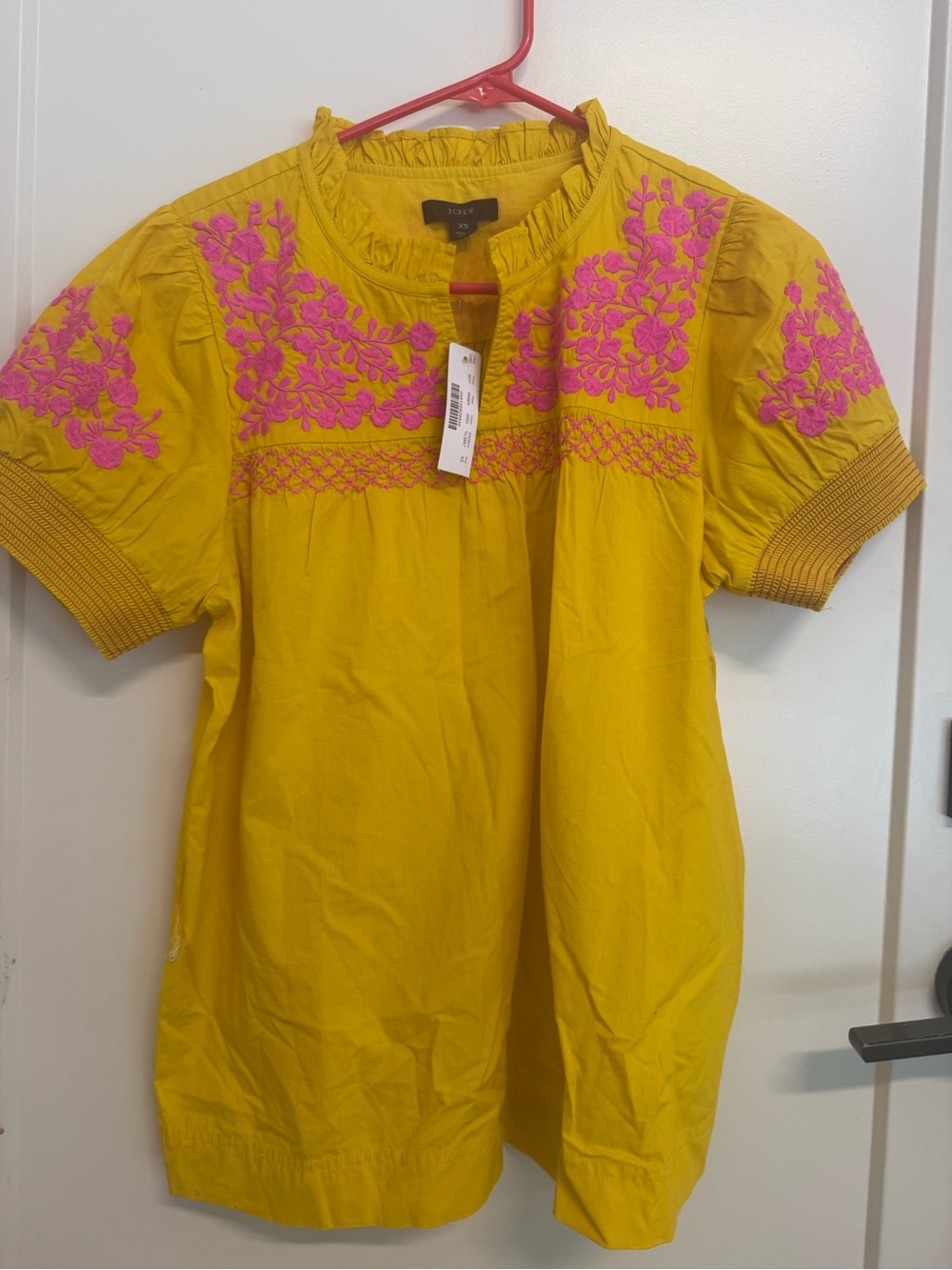 J.Crew Yello Embroidered Women's Short-Sleeve Top with Pink Floral Accents, XS
